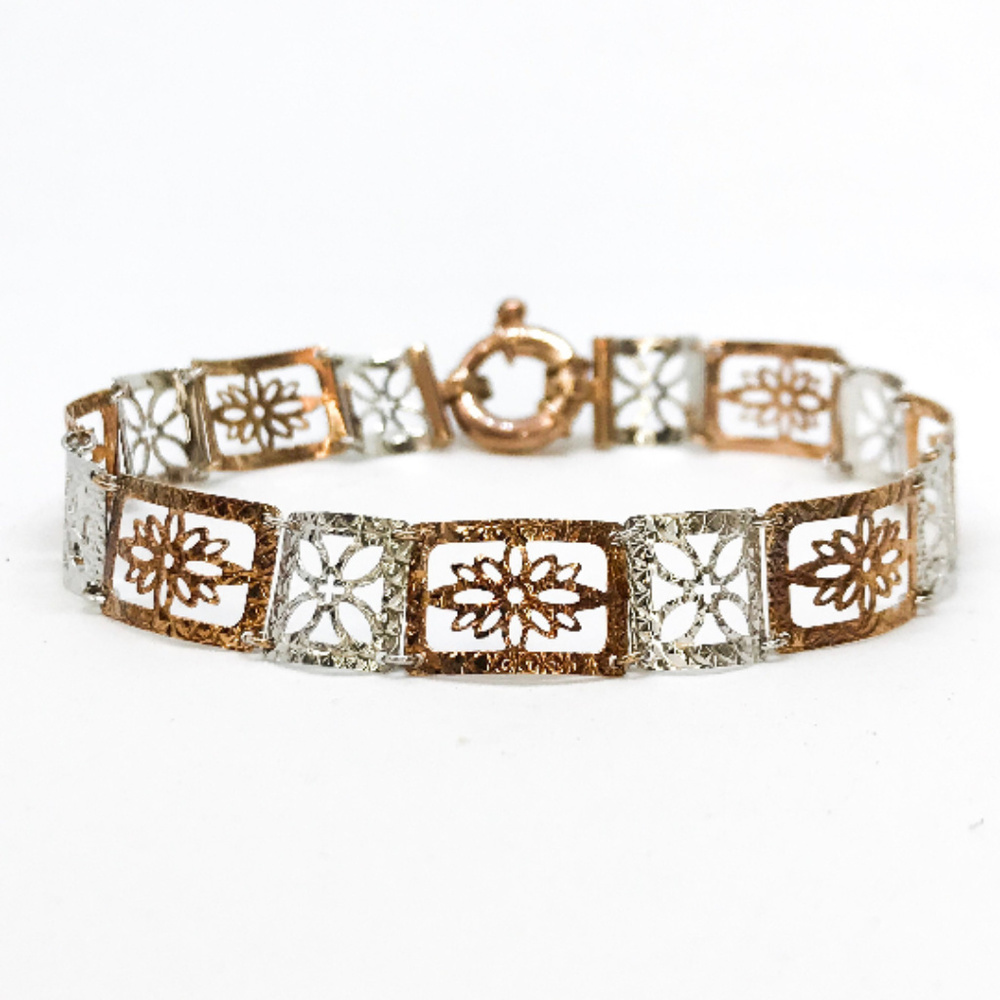 White and Rose Gold Thin Floral Bracelet